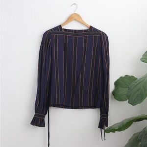 Elegant Navy and Gold Striped Women's Blouse